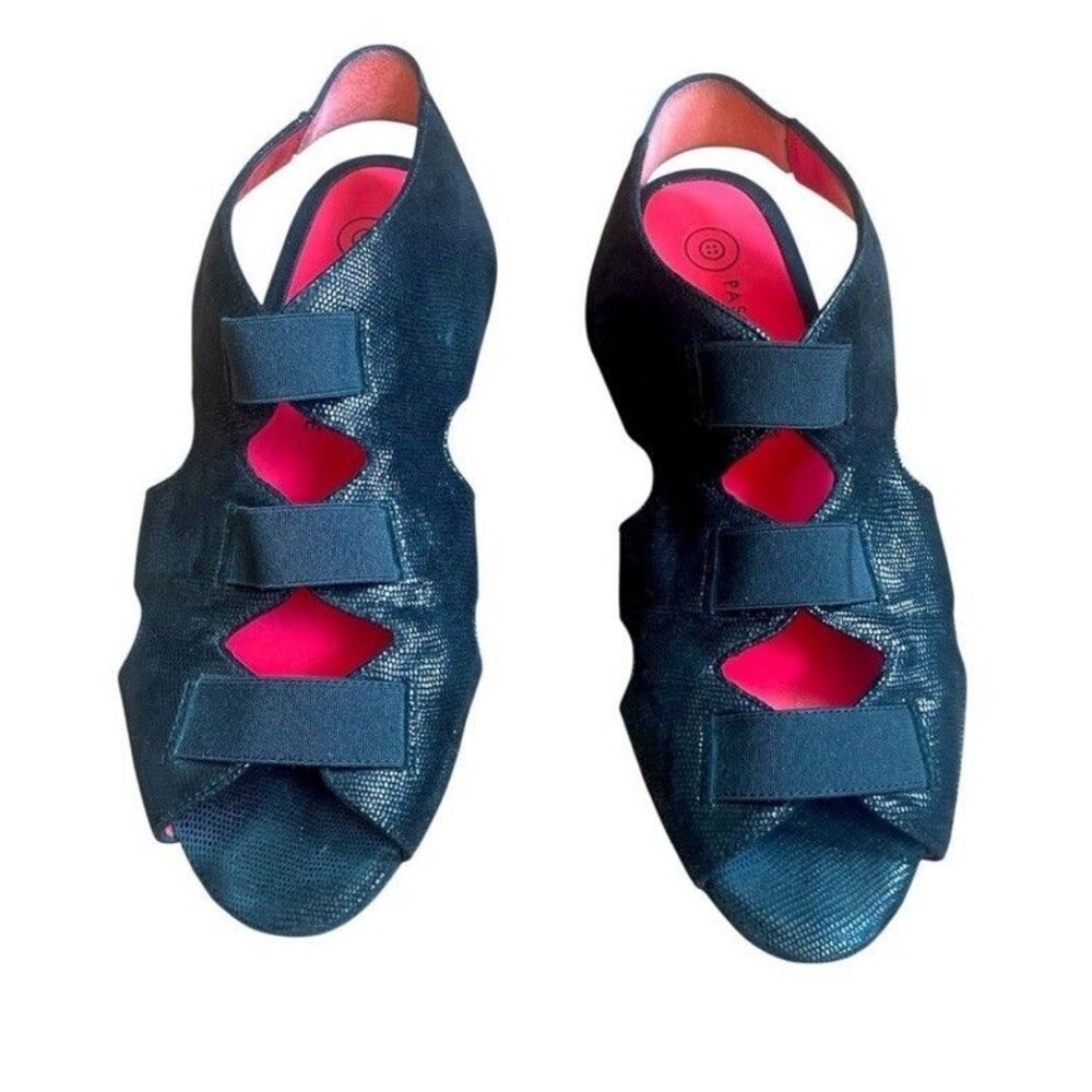 PAS DE ROUGE Italy Silvia Black Sandals Sling Back Wedge Leather Peep Toe Size 7